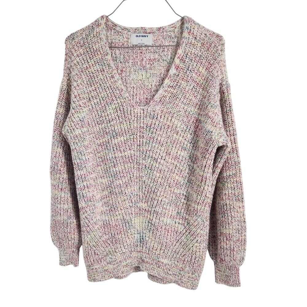 Old Navy Rainbow Shaker Stitch Knit V-Neck Sweater Womens Size Medium M